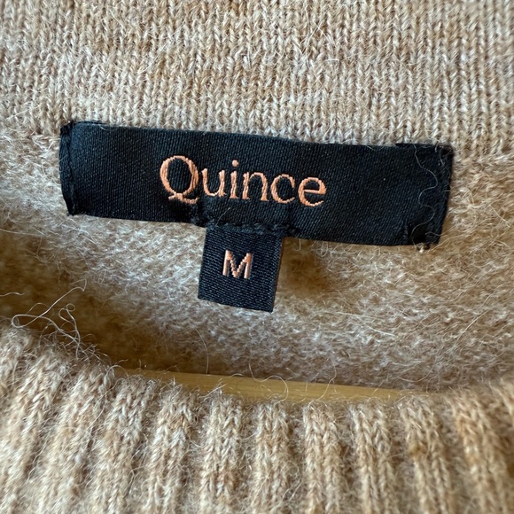 QUINCE Baby Alpaca Wool Diamond Stitch Crew Neck Sweater Camel Soft Neutral M - Picture 4 of 6